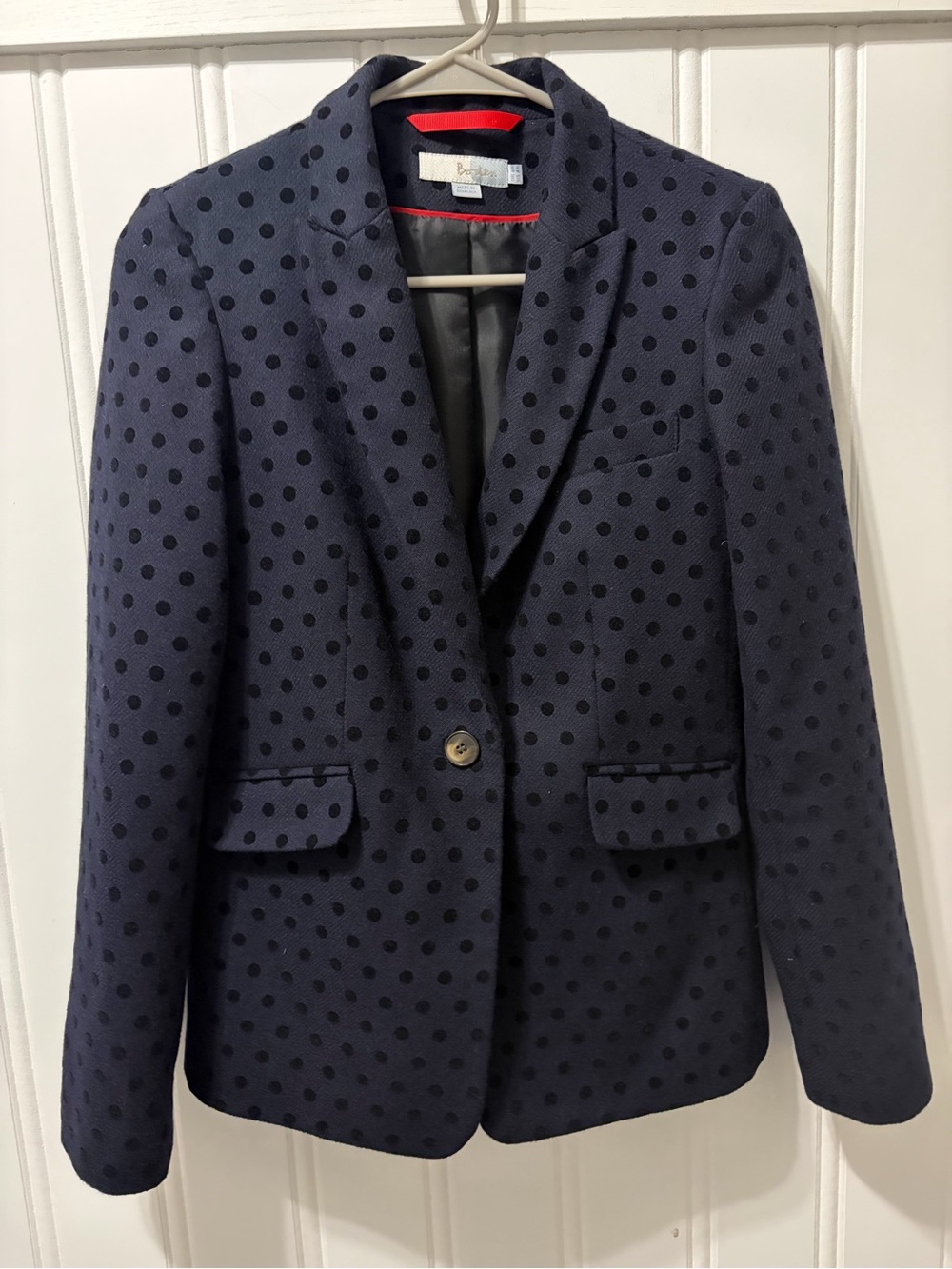 Boden Navy Polka Dot Wool Blend Blazer Jacket Preppy Women’s Size US 4R